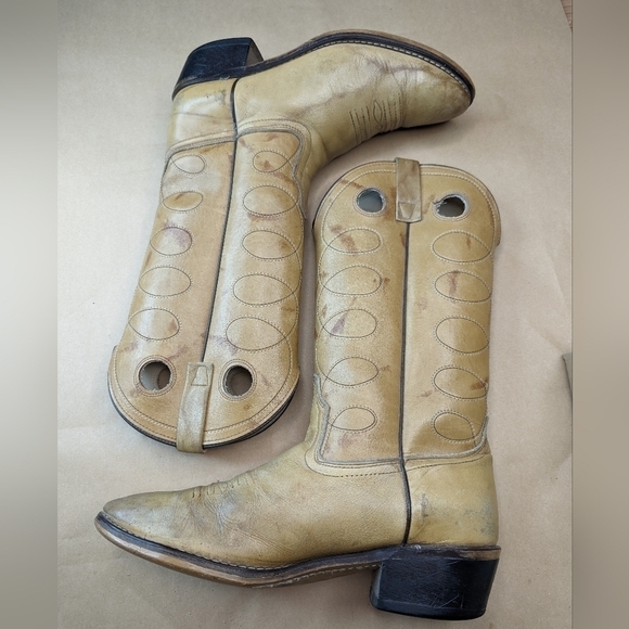 Acme Marble Biege Leather Buckaroo Cowboy Boots Men's Size 9D Style 4612 Made in - Picture 5 of 9